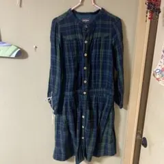 キューブシュガー 綿100チェックシャツワンピース グリーン