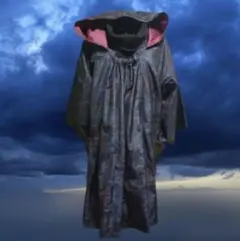 正絹本場大島紬リメイクフード付きチュニック黒赤花柄一点物証紙付き