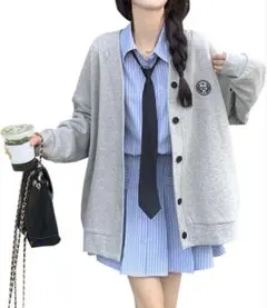 カーディガン⭐️長袖 かわいい カーディガン 秋 冬 グレー Lサイズ 萌え袖