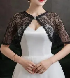 ドレス羽織総レースケープストールボレロ風パーティーショール結婚式黒ブラック