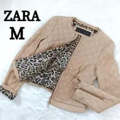☆美品☆ザラ キルティング シングル レザージャケット レオパード ベージュ М