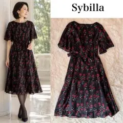 美品✨シビラ【赤タグ/シャンタン風◇ドレス ワンピース 】M パール 