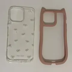 スマホケース iPhone14 Pro Max リボン クリアケース ピンク 猫