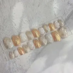 ネイルチップ 即購入⭕️ 採寸不要 全サイズ オレンジ 大理石