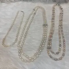 本真珠ロングネックレスセット3点　175g 淡水パール断捨離　大掃除　シルバー