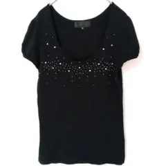 アンタイトル 半袖ニット ビジュー ブラック スクエアネック サイズ2 薄手