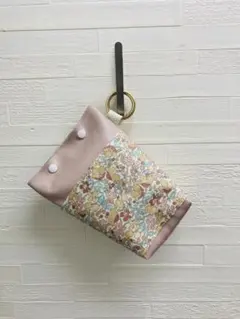 外ポケット付き大きめポケットティッシュケース　リバティ　ピンクベージュ