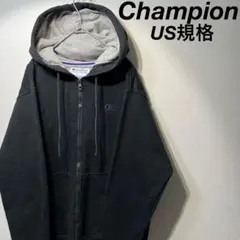 【US規格】希少 チャンピオン 刺繍 ワンポイント ジップパーカー ブラック M