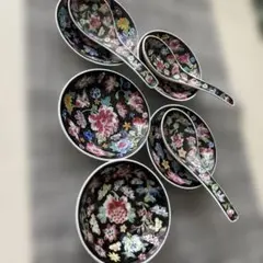 花柄 小皿５枚とレンゲ3個セット