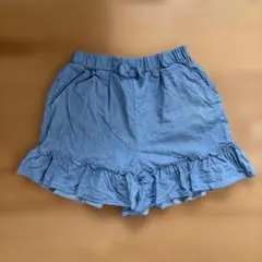 【未使用新品】デニム風 ショートパンツ 120 フリル リボン 綿100