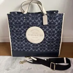 coach ショルダー付きデニムトートバッグ