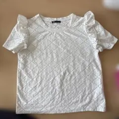 ZARA フリル付きホワイトTシャツ Sサイズ