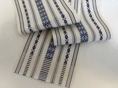 新品 本場筑前博多織 半幅帯 四寸ゆかた帯 白地 献上柄 単衣【訳あり
