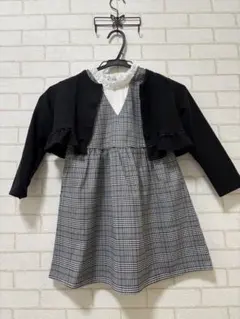 美品チェック柄フリル付きドレス、ボレロ110cm 卒園式、入学式、表彰式、発表会