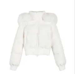 ♡フェイクファーフードショートダウンジャケット ホワイト アイボリー レディース