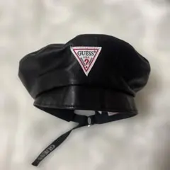 GUESS 黒 ベレー帽 レザー ブラック ゲス かわいい 韓国 帽子 黒のサムネイル