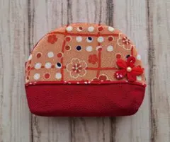 【美品】和風ポーチ　赤　花