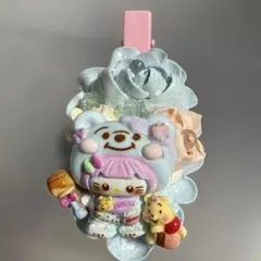 【まとめ割】ヘアクリップ☆ホイップデコ☆水色×薔薇×ラメ#205