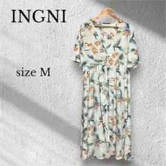イング　INGNI　Vネックシャツワンピース【M】ボタニカル柄　ロング丈
