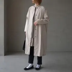 evam eva ノーカラーコート　ロングコート　ベージュ　E221T021