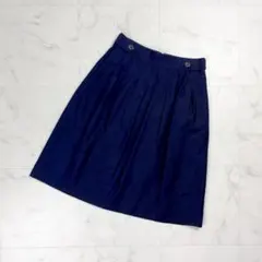 新品 バーバリー チェック柄タックフレアスカート 紺 サイズ38*ED1214