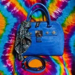♥GUESS♥クロコ型押し&スカーフ付ハンドバッグ□ショルダーバッグ□青ブルー□