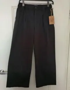 NANEA ブラック ワイドパンツ ゴムウエスト カジュアルパンツ