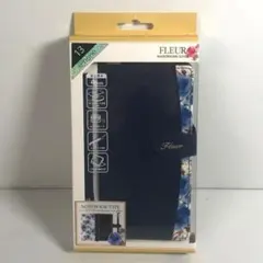 iPhone スマホケース 手帳型 13 14 15 新品 花柄 ネイビー 34