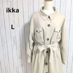 イッカ☆ロングシャツコート ウエストリボン L 白系 アウター カジュアル