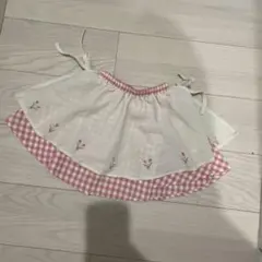 花柄刺繍 ピンクチェック スカート 100cm