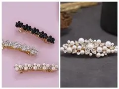パールとクリスタルのヘアクリップ4個セット