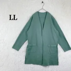 長袖 カーディガン オープンフロント UVカット 裾スリット LL グリーン系