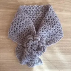 ハンドメイド☆かぎ針編み フラワーモチーフ ミニマフラー モヘア ブルー系