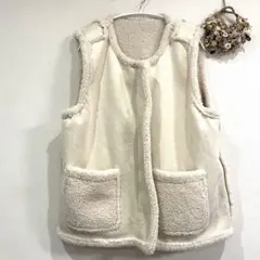 フェイクムートン＆ボア リバーシブルベスト アイボリー L〜LL