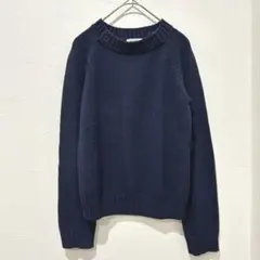 【ヴェールダンス】(2)ネイビー/長袖ニットセーター/丸襟/裾リブ