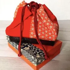 新品未使用＊和装用籠バッグ 赤とオレンジ 伝統和柄 浴衣 夏祭り 箱ありレトロ