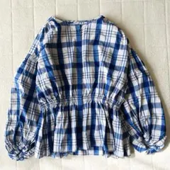 ジャーナルスタンダード　コットンチェッククルーネックギャザーブラウス