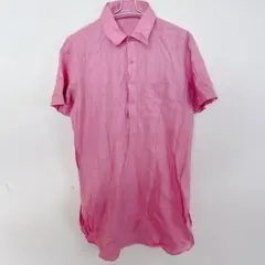 【L】ピンク 半袖シャツ ポケット付き ロングシャツ カジュアル