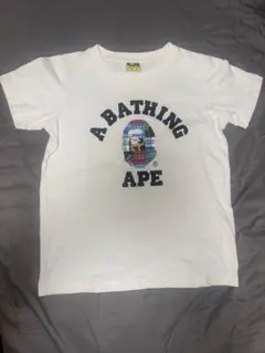 A BATHING APE チェック柄ロゴ Tシャツ レディース S