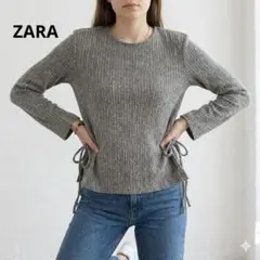 【ZARA】メランジ テクスチャード トップス サイドスリット リボン