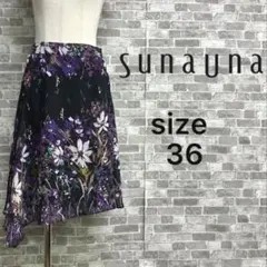 sunauna スーナウーナ　花柄アシンメトリーフレアスカートサイズ36
