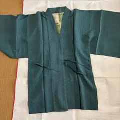 深い緑色の幾何学模様　羽織　甚平　着物　アンティーク
