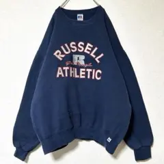 90s USA製 XLラッセル 刺繍ロゴ 前V スウェット トレーナー フェード