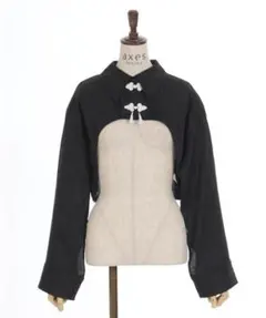 498◇チャイナ釦付ボレロ風ブラウス 黒 axes femme アクシーズ