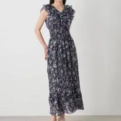 Sustainableプリーツフリルワンピース　ネイビー 0サイズ