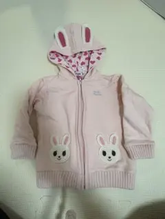 ウサギ耳付きフードトレーナー ピンク 100サイズ ミキハウス