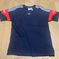 adidas 半袖 Tシャツ S 黒 赤 ストライプ