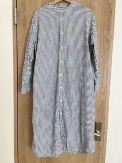 無印　洗いざらし長袖シャツワンピース ストライプ　XLサイズ