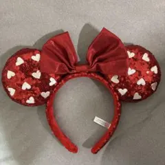 ディズニー ミニーカチューシャ 赤 ハート スパンコール 使用一回