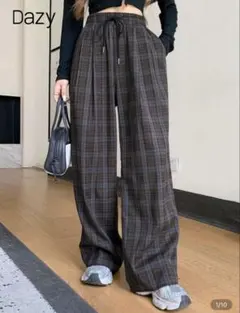 DAZY レディース パンツ　秋冬 チェック ウエストリボン 　SHEIN